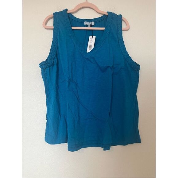 MICHAEL STARS DINA MIX V-NECK TANK-PACIFIC New - Picture 4 of 9